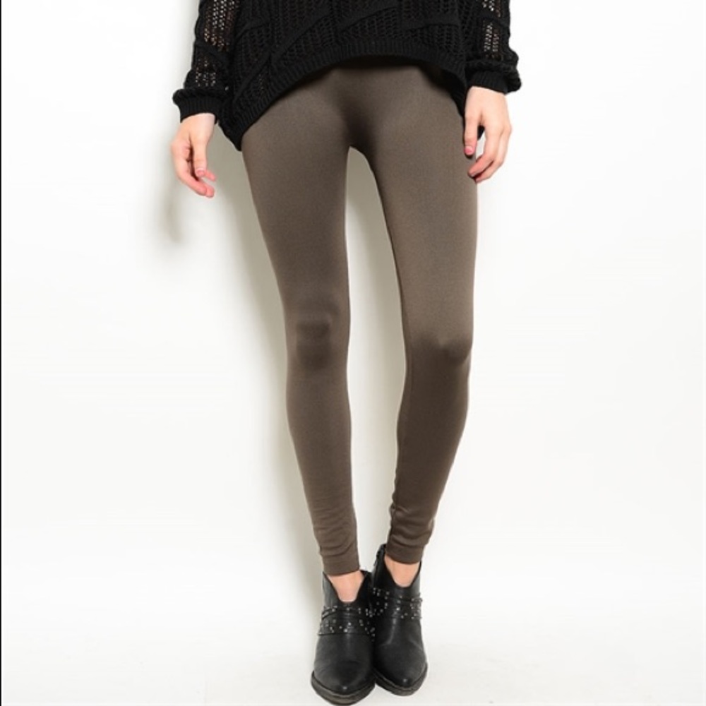 NWT TAGS TAN FLEECE LINED LEGGINGS OS